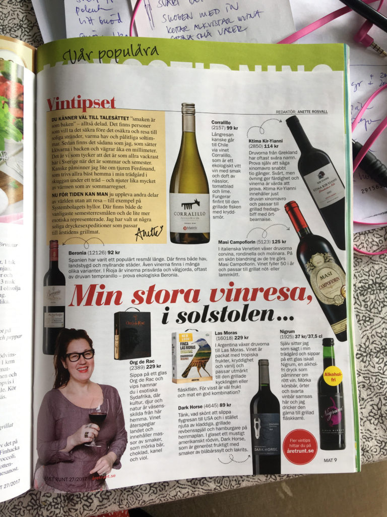 Året Runt, Mat&Dryck, Anette Rosvall, Vintips